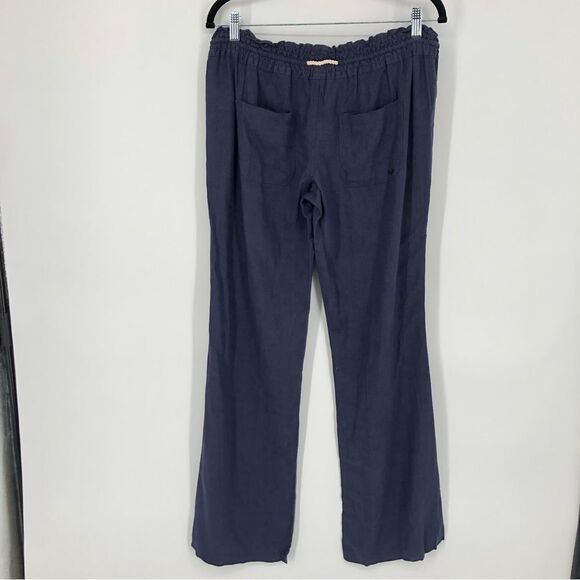 Roxy Pants Womens Large Linen Blend Navy Blue Pull On Elastic Drawstring Beach - Picture 2 of 13